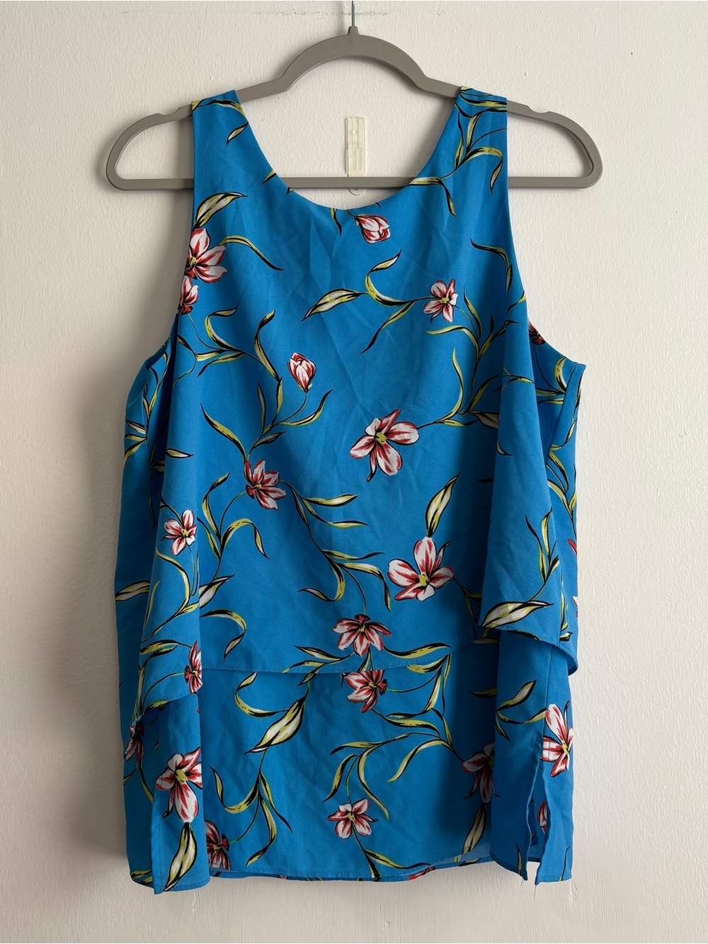 Cooper & Ella Blue Floral Sleeveless Drapey Pullover Blouse Women’s L